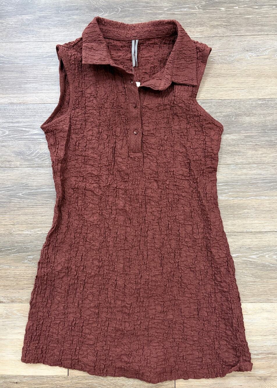 Anthropologie Textured Sleeveless Shirt Dress Brown Collared Button Womens M NWT